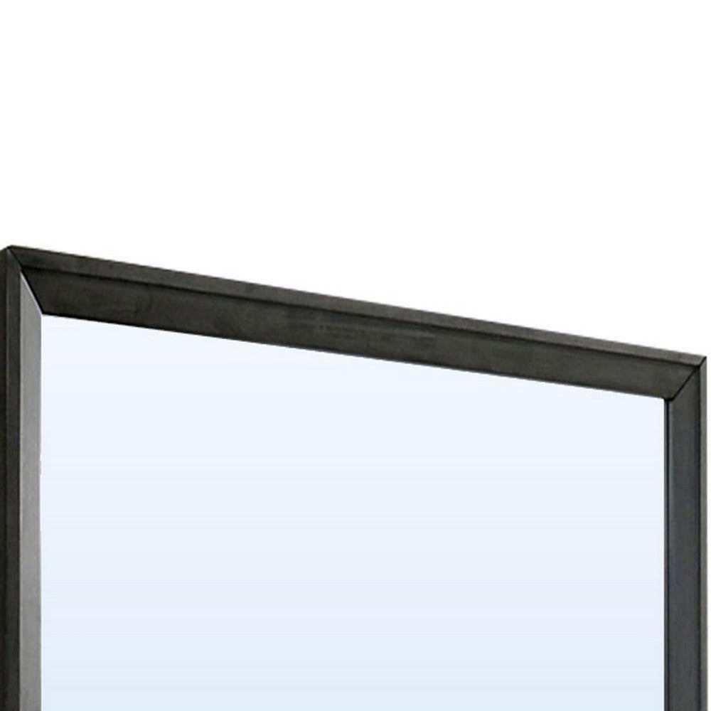 Benjara 45 Inch Rectangular Wooden Frame Contemporary Mirror, Gray