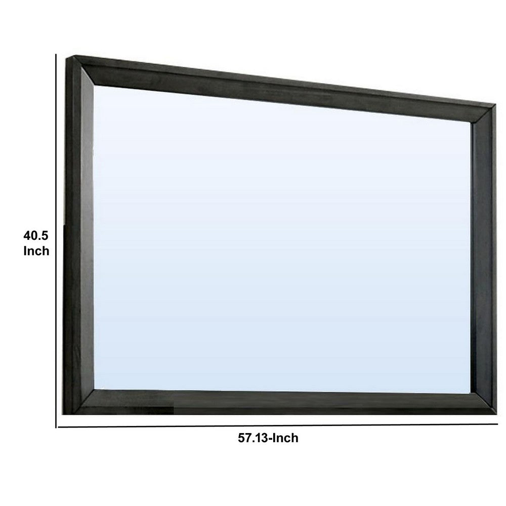 Benjara 45 Inch Rectangular Wooden Frame Contemporary Mirror, Gray