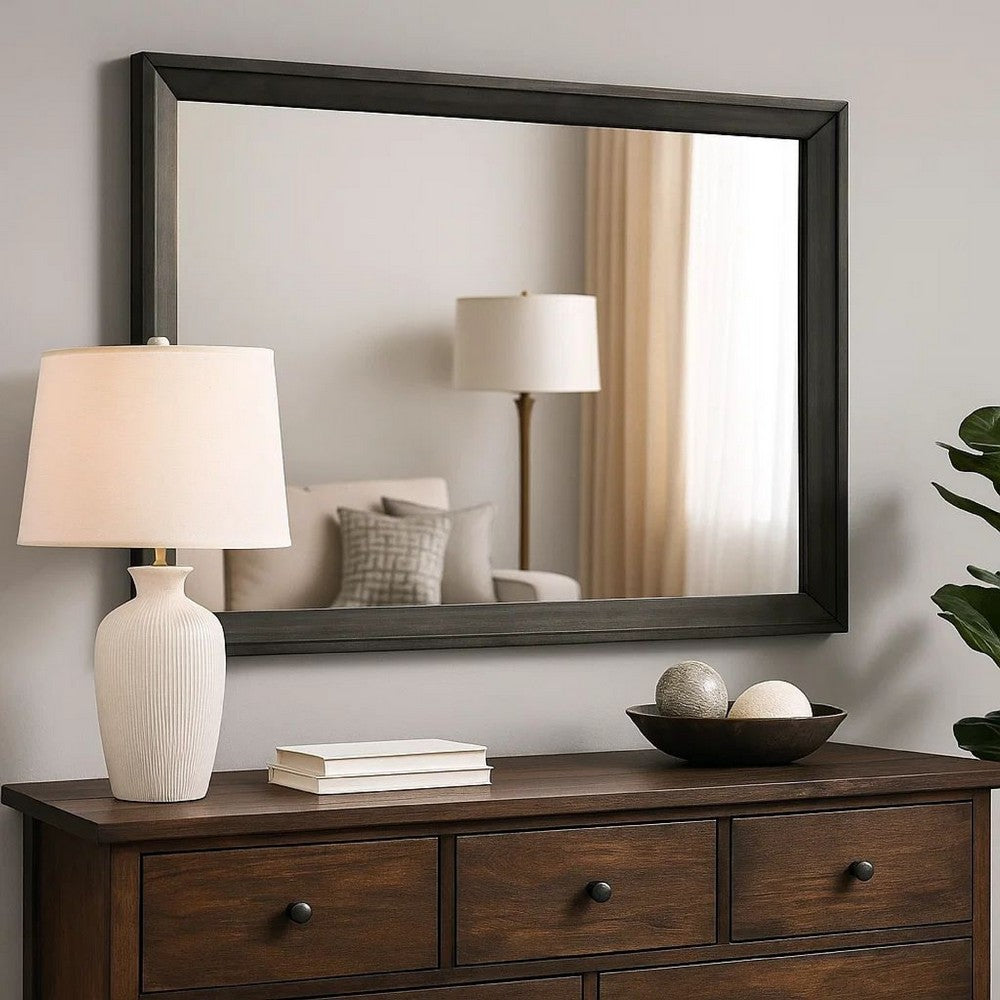 Benjara 45 Inch Rectangular Wooden Frame Contemporary Mirror, Gray