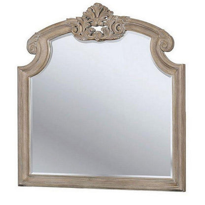 Benjara 47.25 Inches Crown Top Molded Mirror, Natural Brown