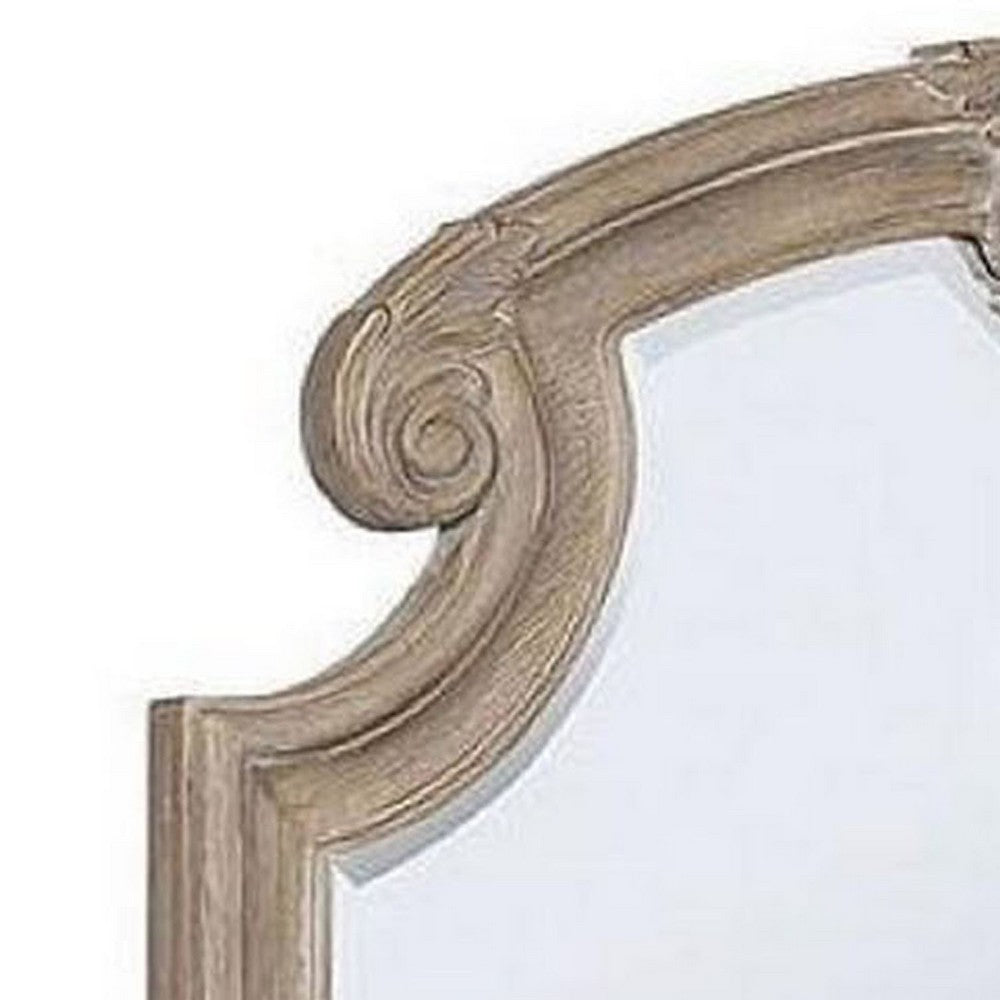 Benjara 47.25 Inches Crown Top Molded Mirror, Natural Brown
