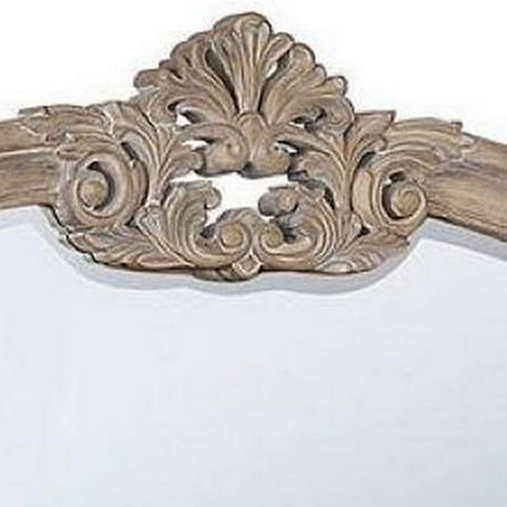 Benjara 47.25 Inches Crown Top Molded Mirror, Natural Brown