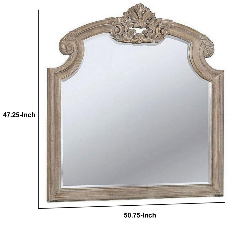 Benjara 47.25 Inches Crown Top Molded Mirror, Natural Brown