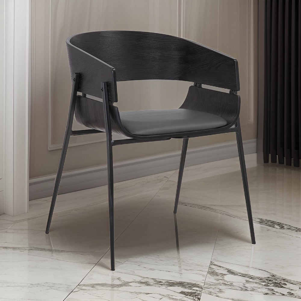 Benjara 18.5 Inches Round Back Leatherette Dining Chair, Set Of 2, Black