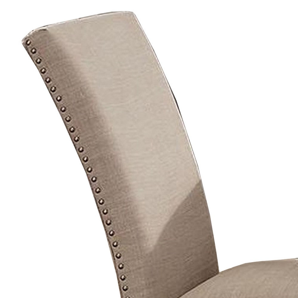 Benjara Wooden Side Chairs With Nailhead Trims, Set Of 2, Beige And Black