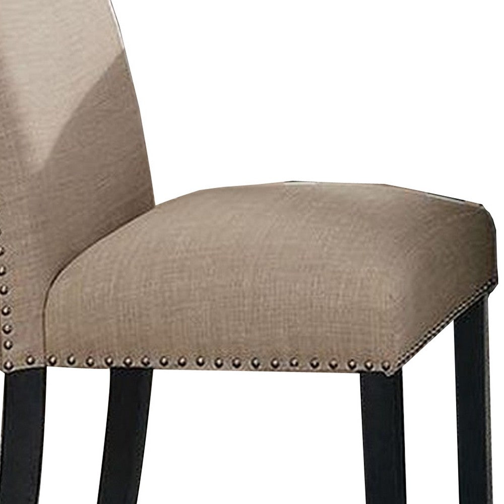 Benjara Wooden Side Chairs With Nailhead Trims, Set Of 2, Beige And Black