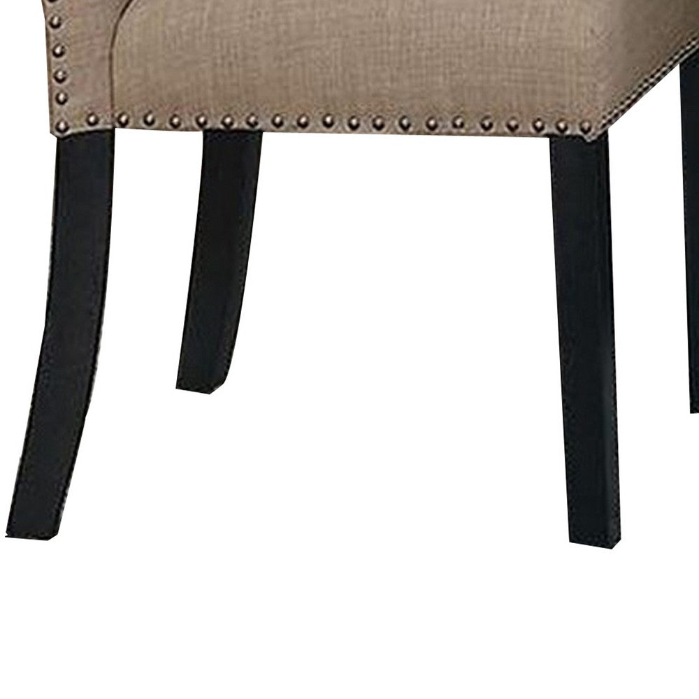 Benjara Wooden Side Chairs With Nailhead Trims, Set Of 2, Beige And Black