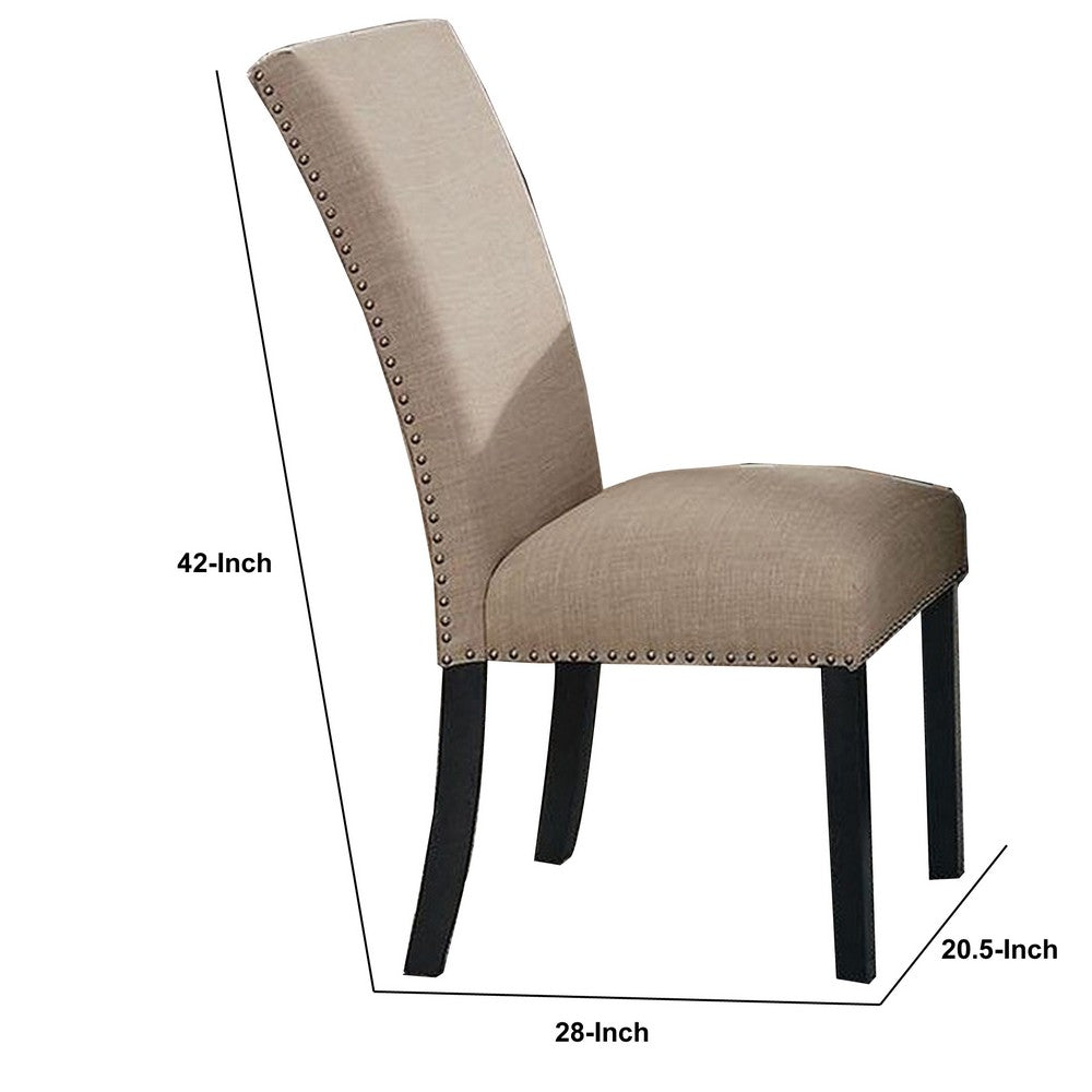 Benjara Wooden Side Chairs With Nailhead Trims, Set Of 2, Beige And Black