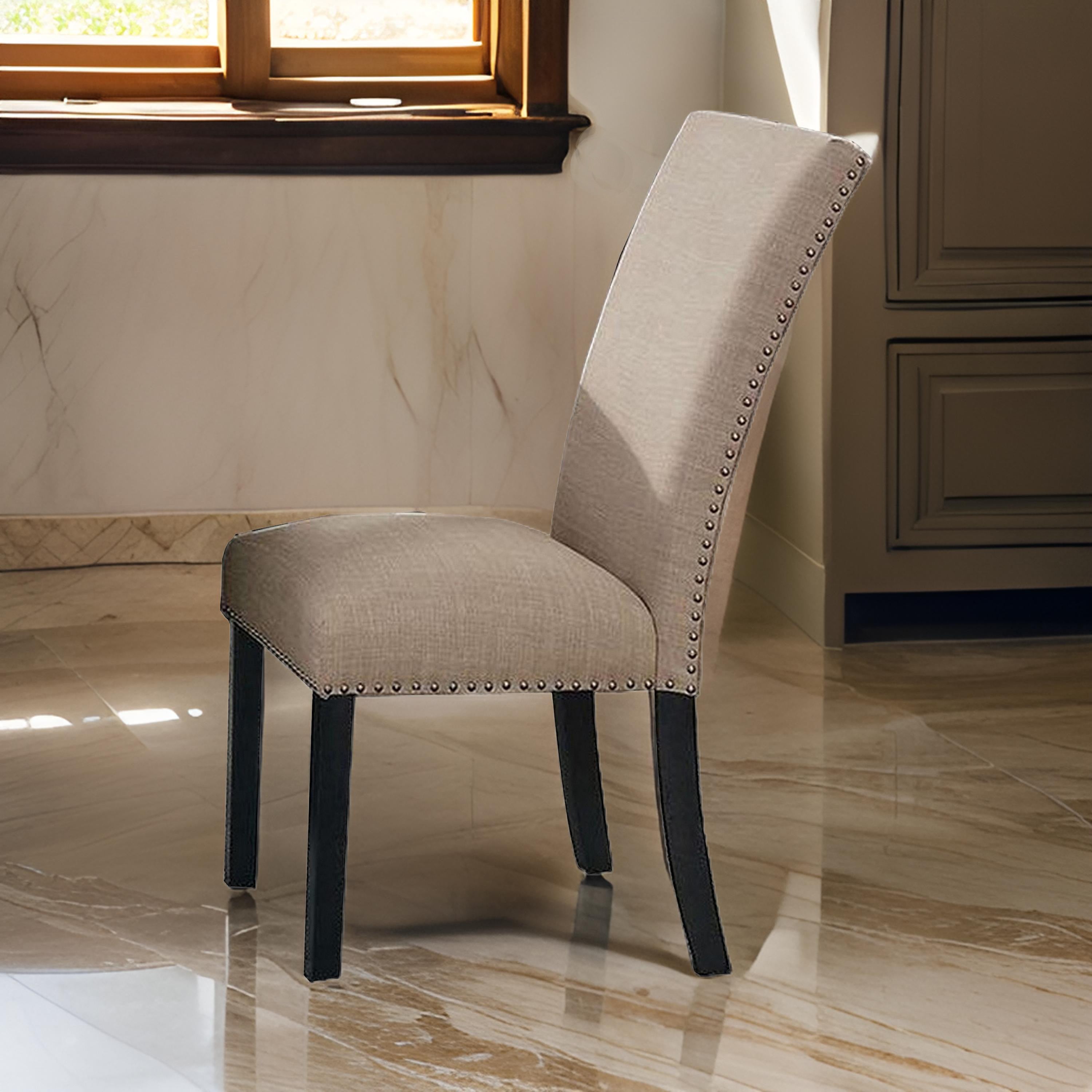 Benjara Wooden Side Chairs With Nailhead Trims, Set Of 2, Beige And Black