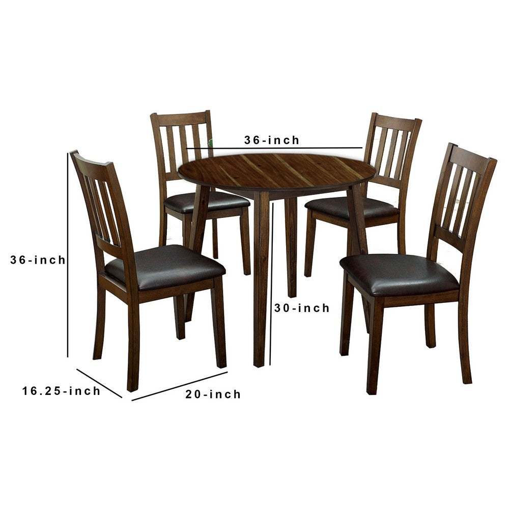 Benjara Wooden Dining Table With Ladder Back Style Chairs, Set Of 5, Brown