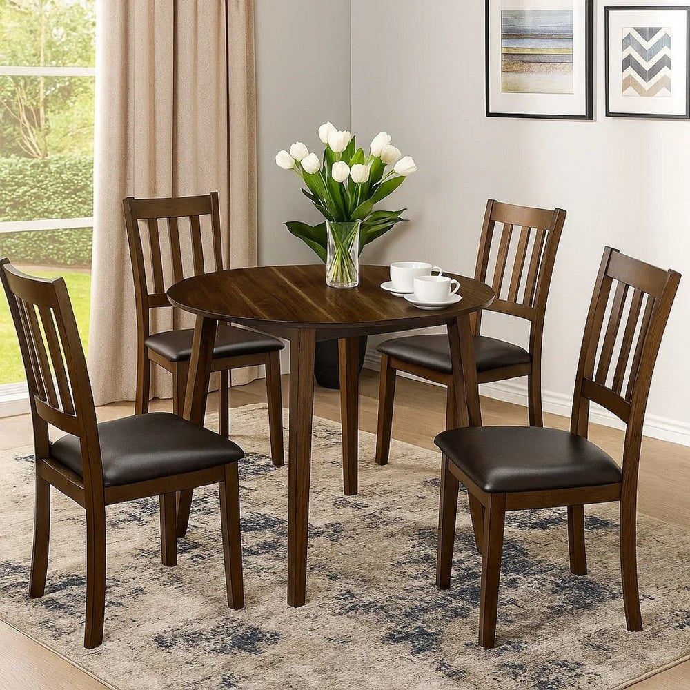 Benjara Wooden Dining Table With Ladder Back Style Chairs, Set Of 5, Brown