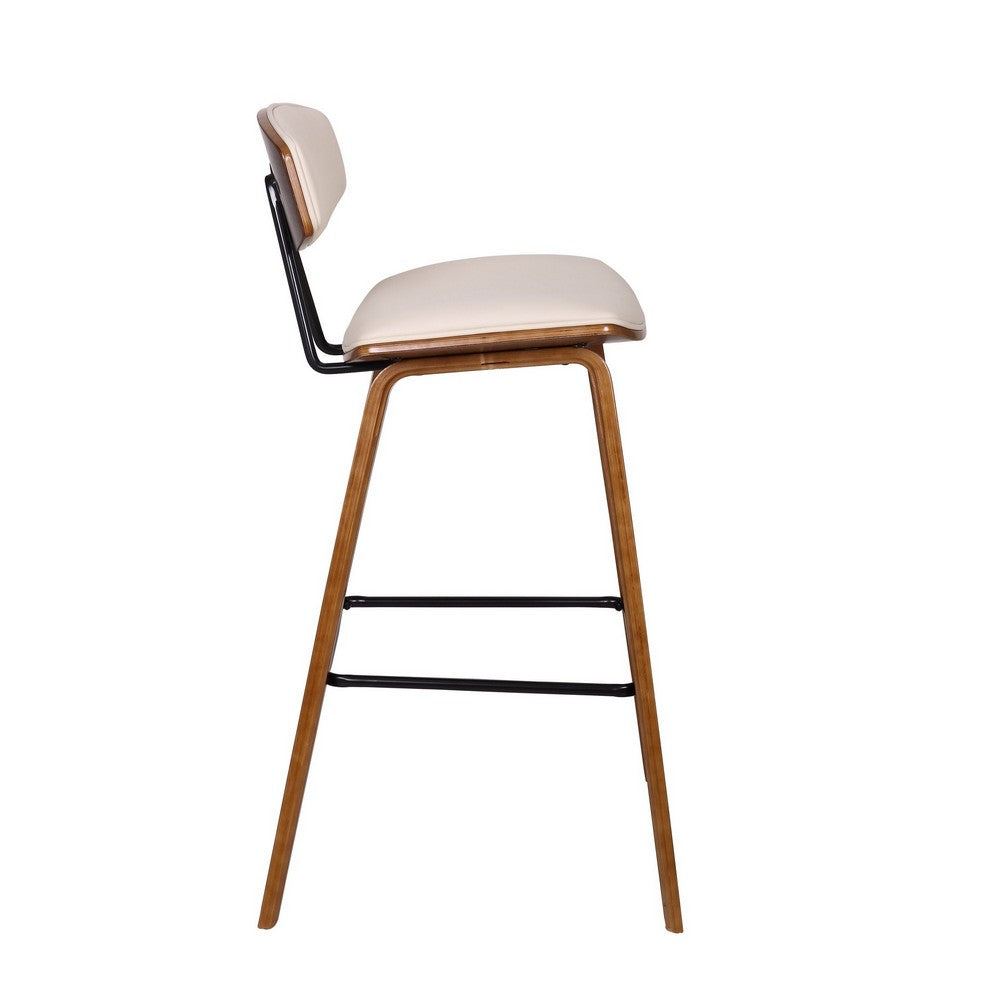 Benjara 28.5 Inches Contoured Seat Leatherette Barstool, Cream