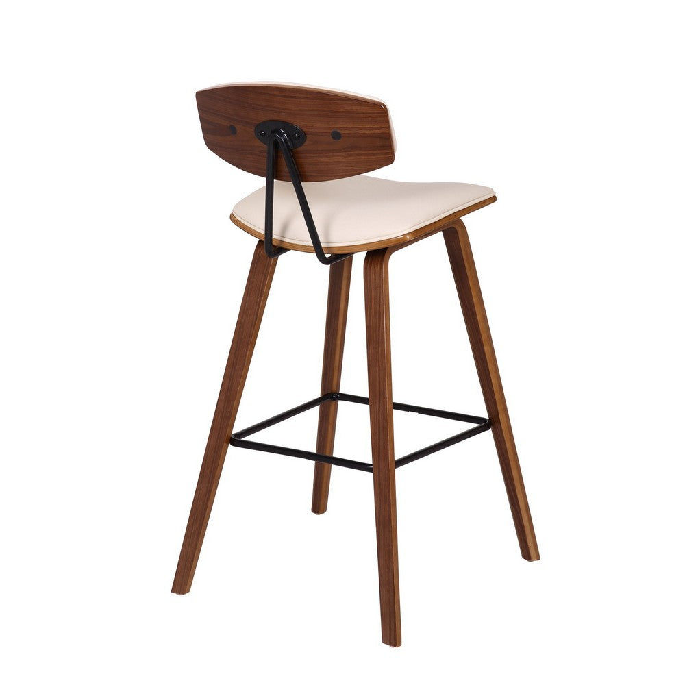 Benjara 28.5 Inches Contoured Seat Leatherette Barstool, Cream