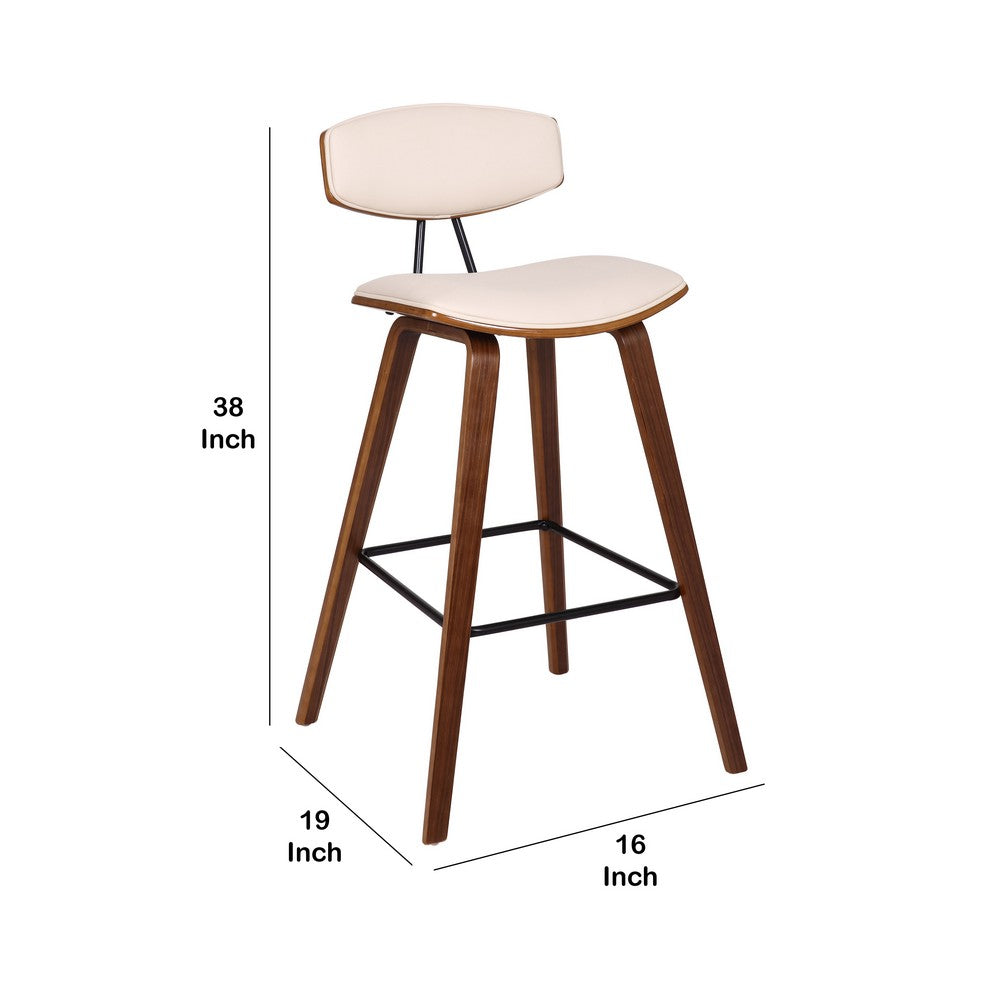 Benjara 28.5 Inches Contoured Seat Leatherette Barstool, Cream