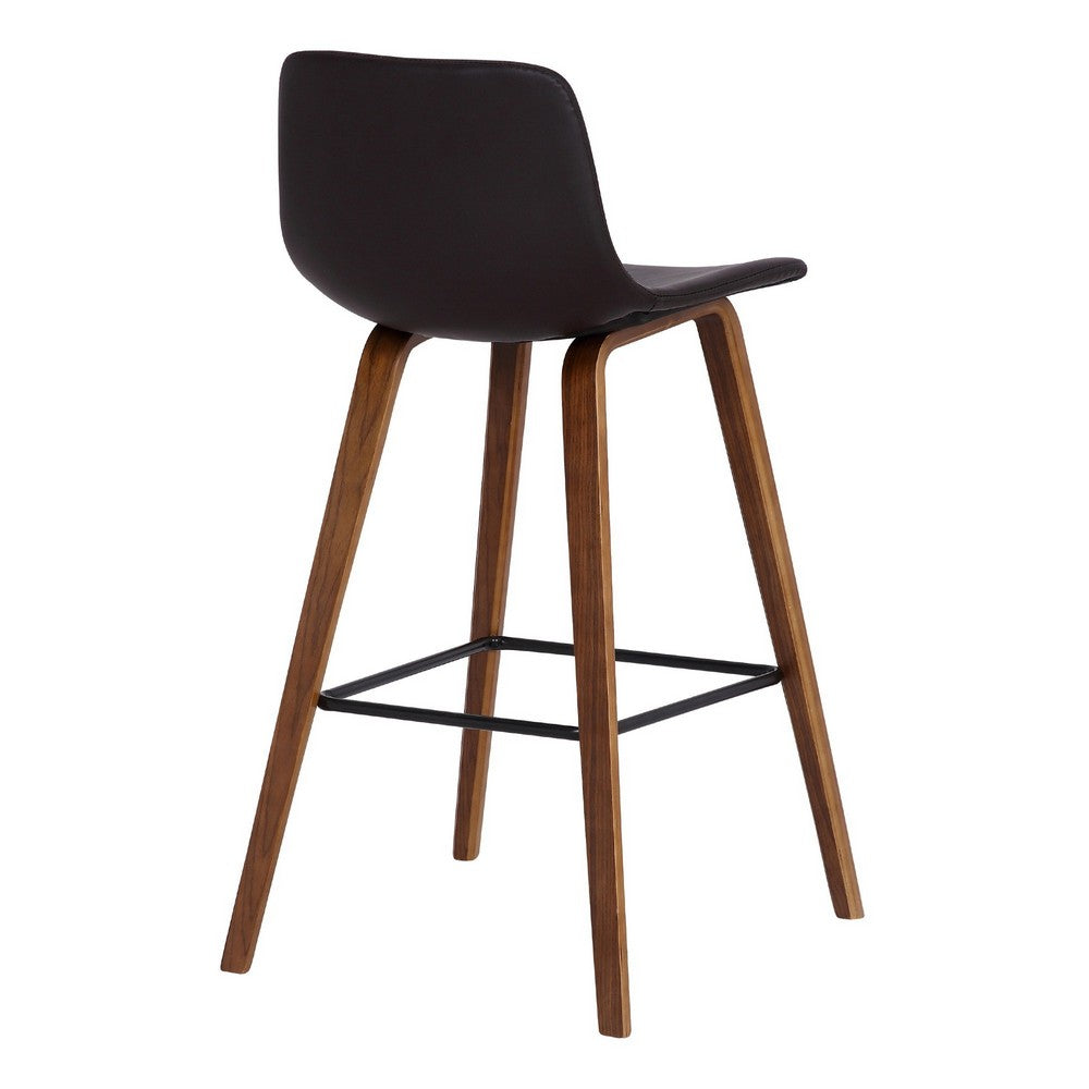 Benjara 35 Inch Wooden Barstool With Leatherette Seat, Brown
