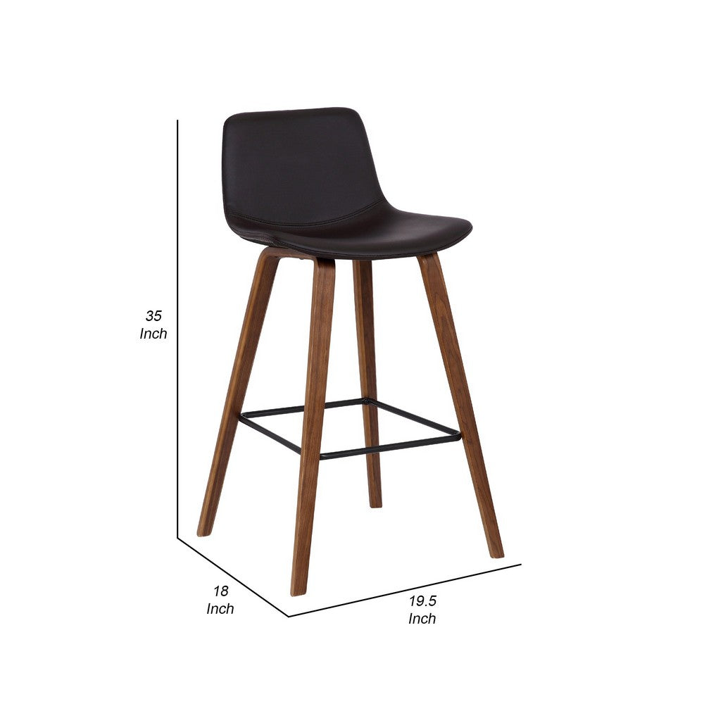 Benjara 35 Inch Wooden Barstool With Leatherette Seat, Brown