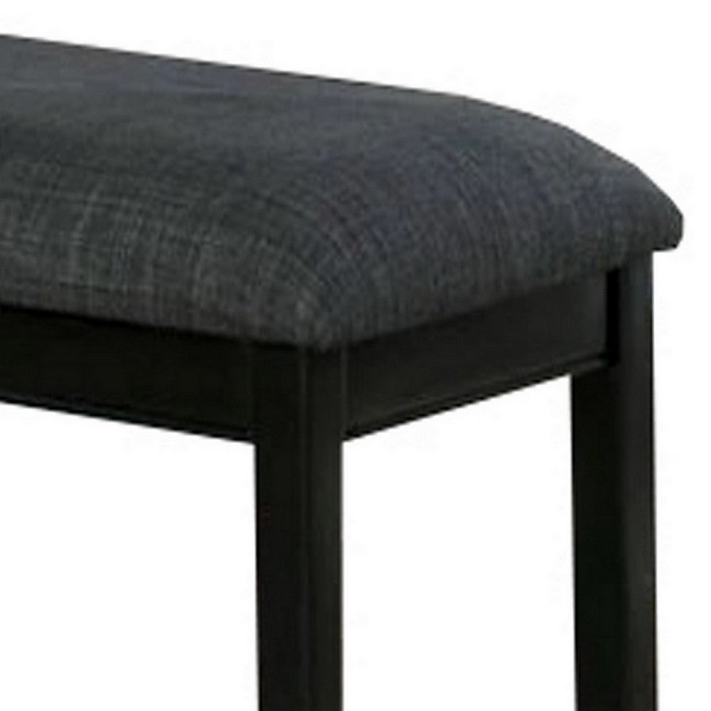 Benjara Fabric Seat Bench with Wooden Sleek Block Legs, Black And Gray