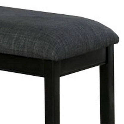 Benjara Fabric Seat Bench with Wooden Sleek Block Legs, Black And Gray