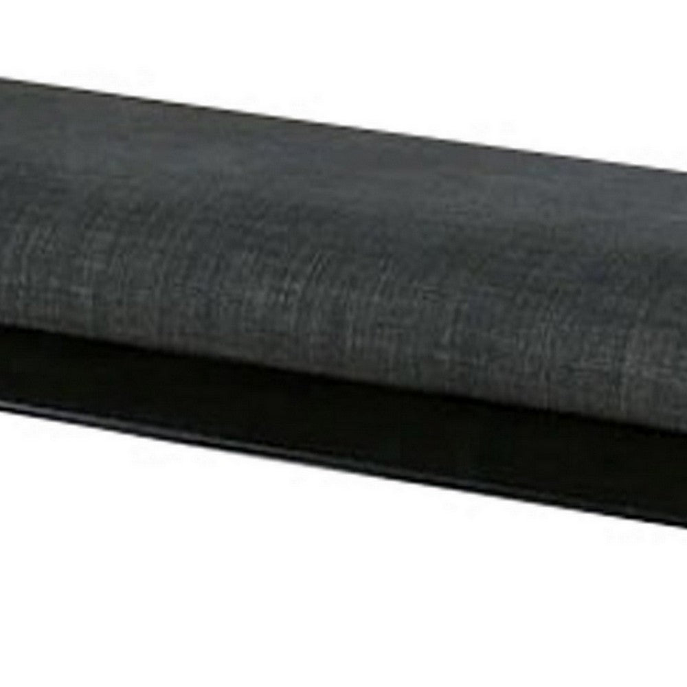 Benjara Fabric Seat Bench with Wooden Sleek Block Legs, Black And Gray