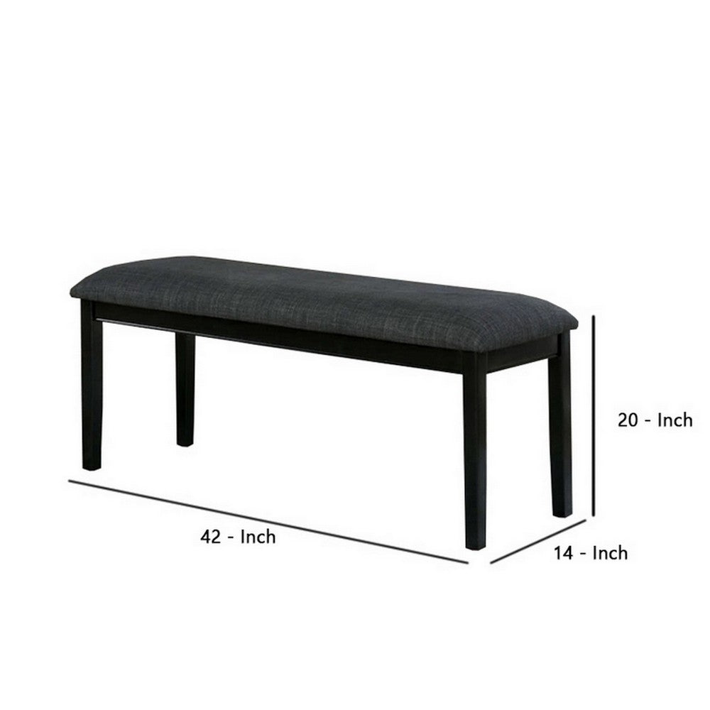 Benjara Fabric Seat Bench with Wooden Sleek Block Legs, Black And Gray