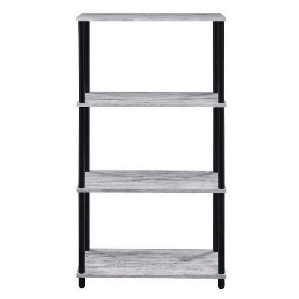 Benjara 4 Tier Design Bookshelf with Metal Tubular Legs, Antique White