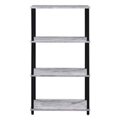 Benjara 4 Tier Design Bookshelf with Metal Tubular Legs, Antique White
