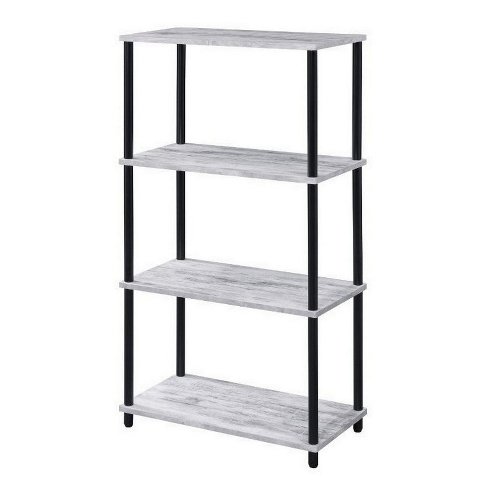 Benjara 4 Tier Design Bookshelf with Metal Tubular Legs, Antique White