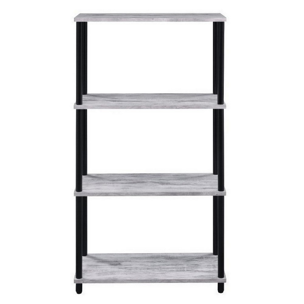 Benjara 4 Tier Design Bookshelf with Metal Tubular Legs, Antique White