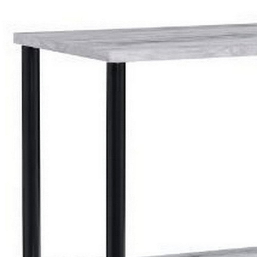 Benjara 4 Tier Design Bookshelf with Metal Tubular Legs, Antique White