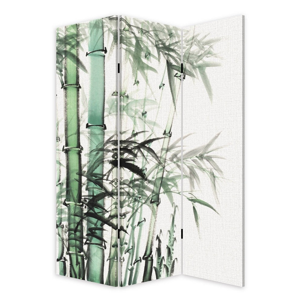 Benjara 72 Inch 3 Panel Canvas Room Divider with Bamboo Print,Multicolor