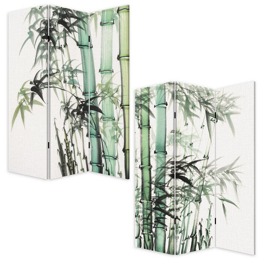 Benjara 72 Inch 3 Panel Canvas Room Divider with Bamboo Print,Multicolor