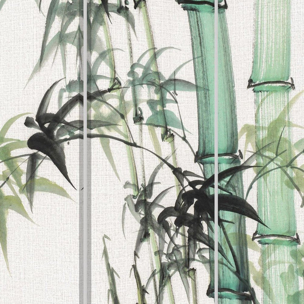 Benjara 72 Inch 3 Panel Canvas Room Divider with Bamboo Print,Multicolor