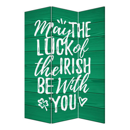 Benjara 72 Inch 3 Panel Canvas St Patricks Day Print Room Divider,Green