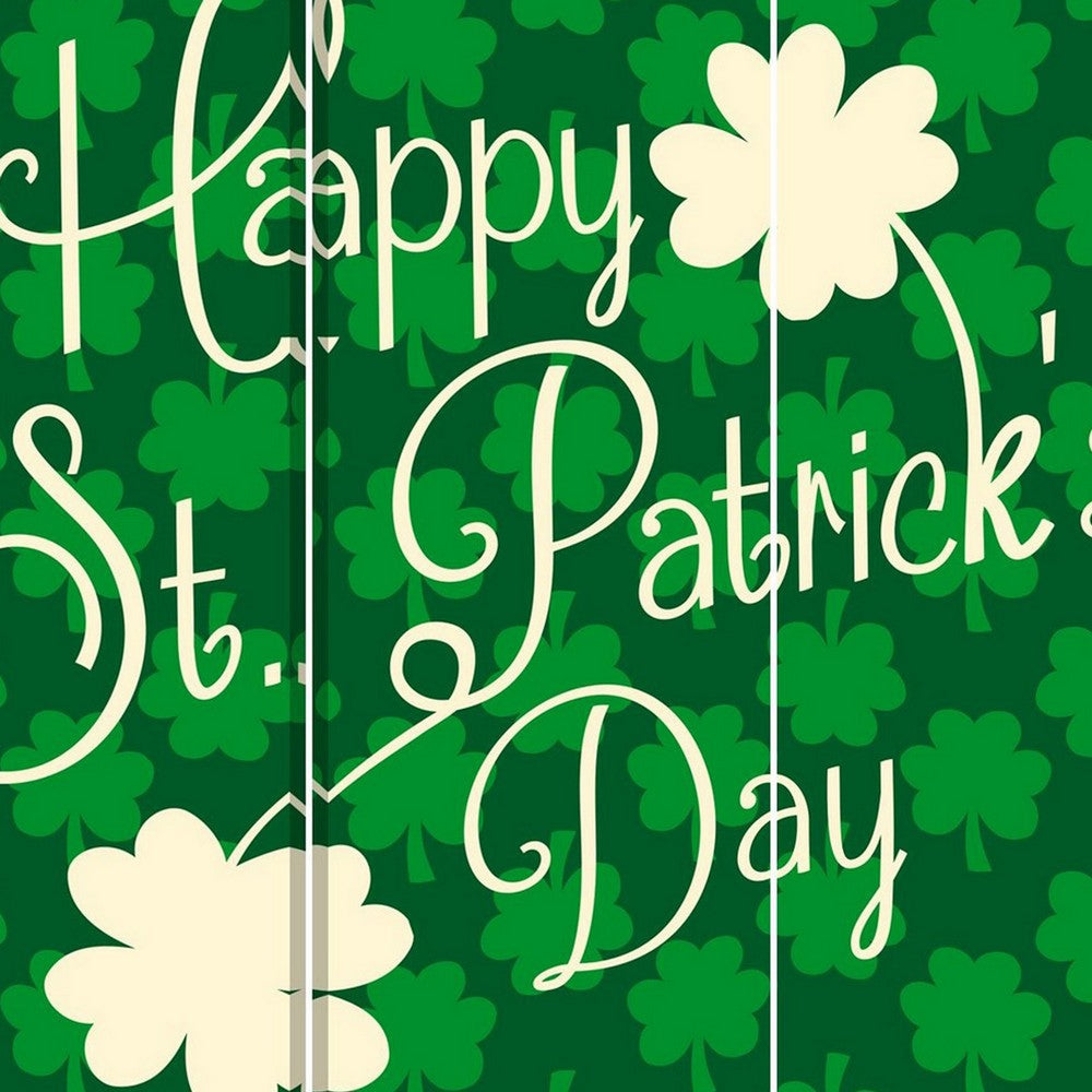 Benjara 72 Inch 3 Panel Canvas St Patricks Day Print Room Divider,Green