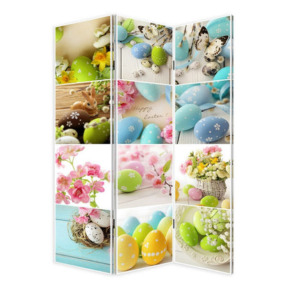Benjara 72 Inch 3 Panel Canvas Room Divider with Easter Print,Multicolor