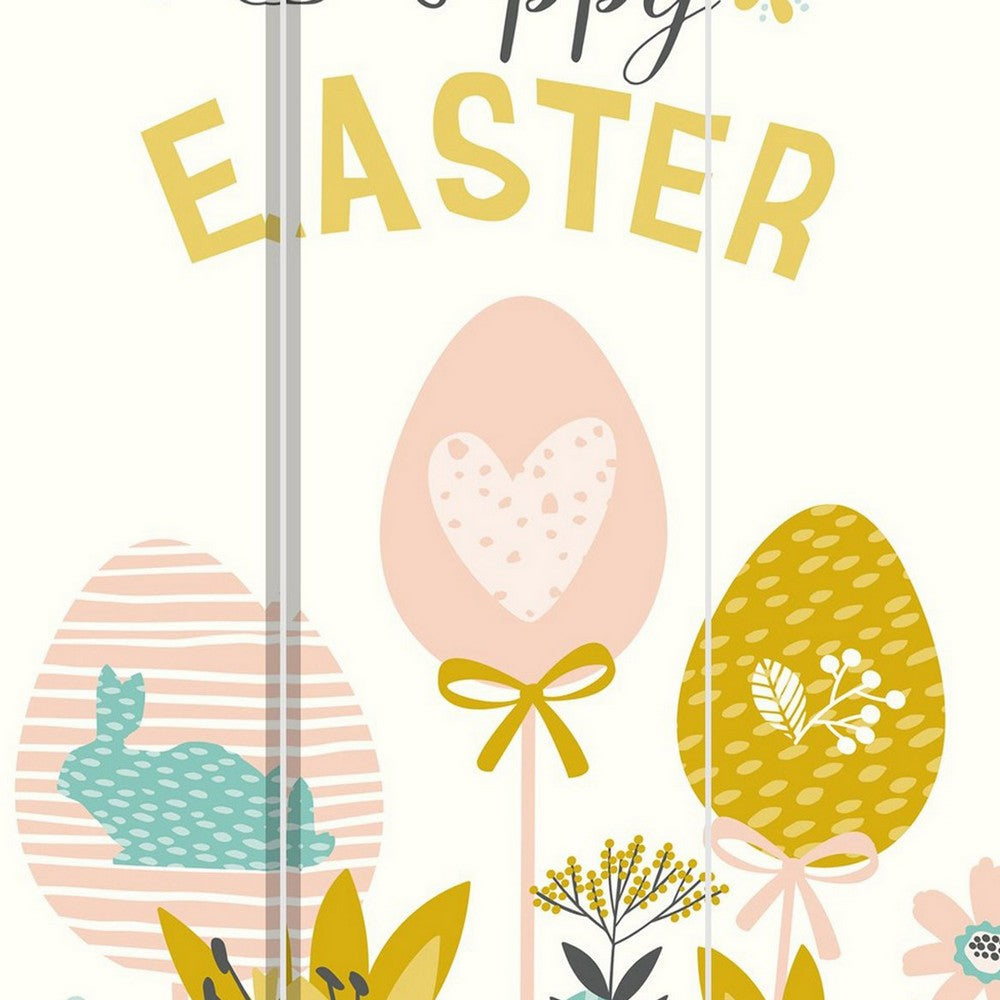 Benjara 72 Inch 3 Panel Canvas Room Divider with Easter Print,Multicolor