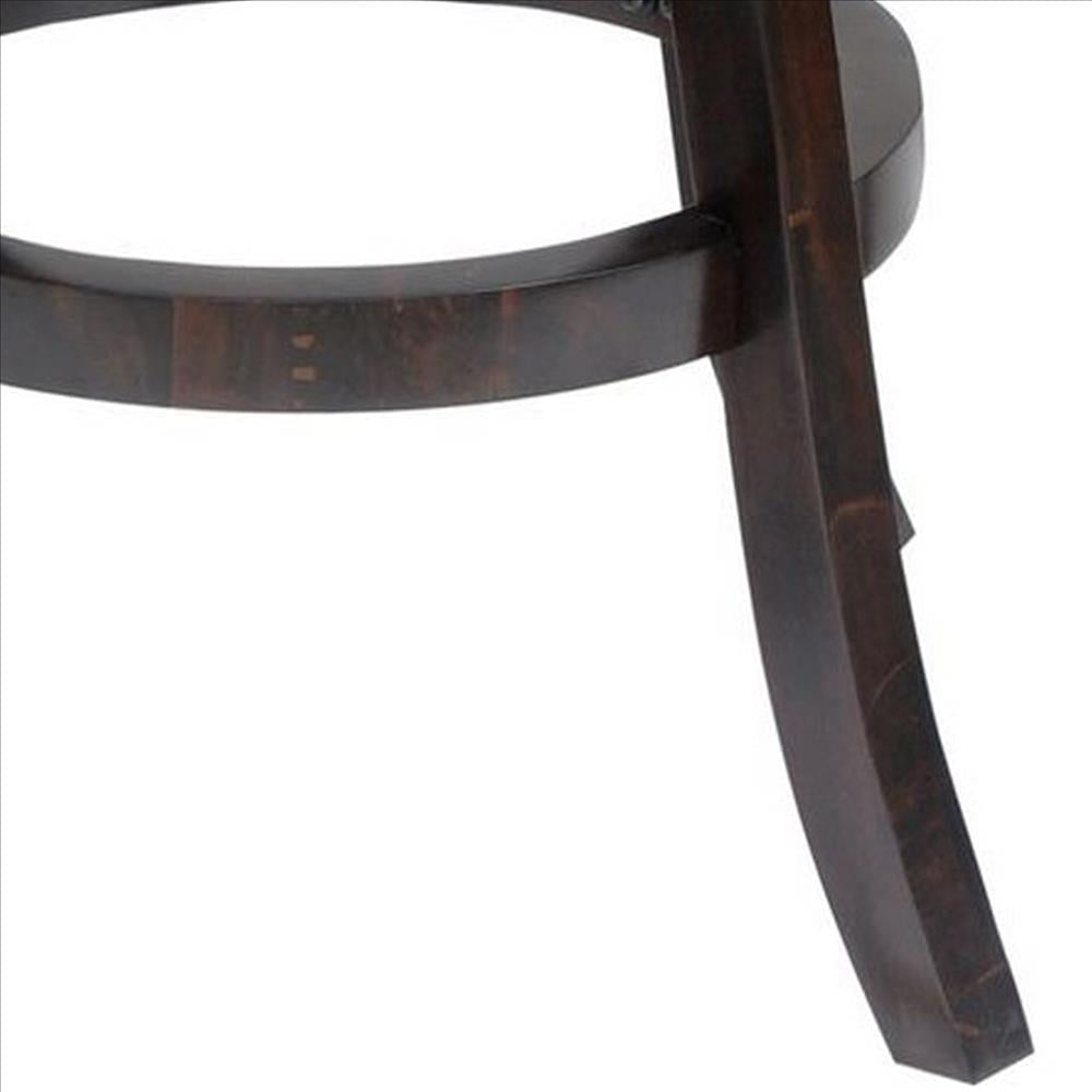 Benjara 24 Inches Swivel Wooden Frame Counter Stool With Padded Back, Dark Brown