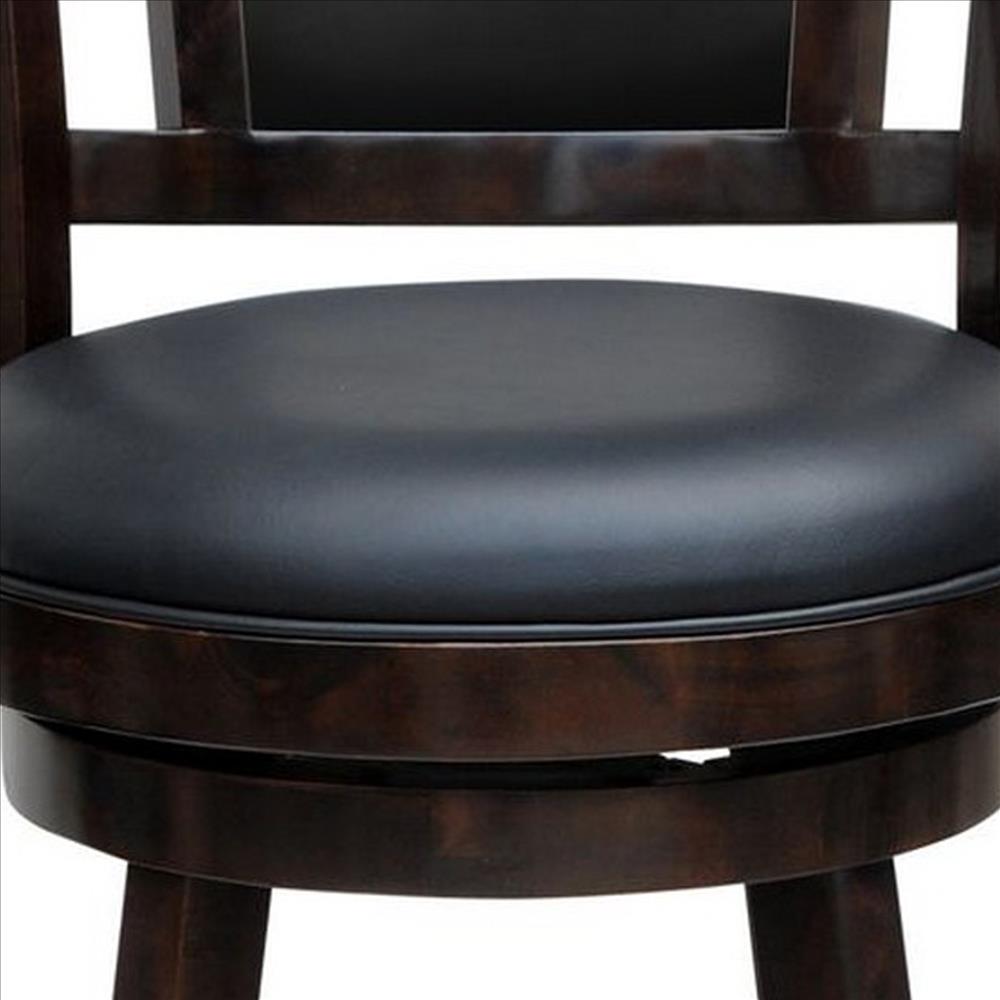 Benjara 24 Inches Swivel Wooden Frame Counter Stool With Padded Back, Dark Brown