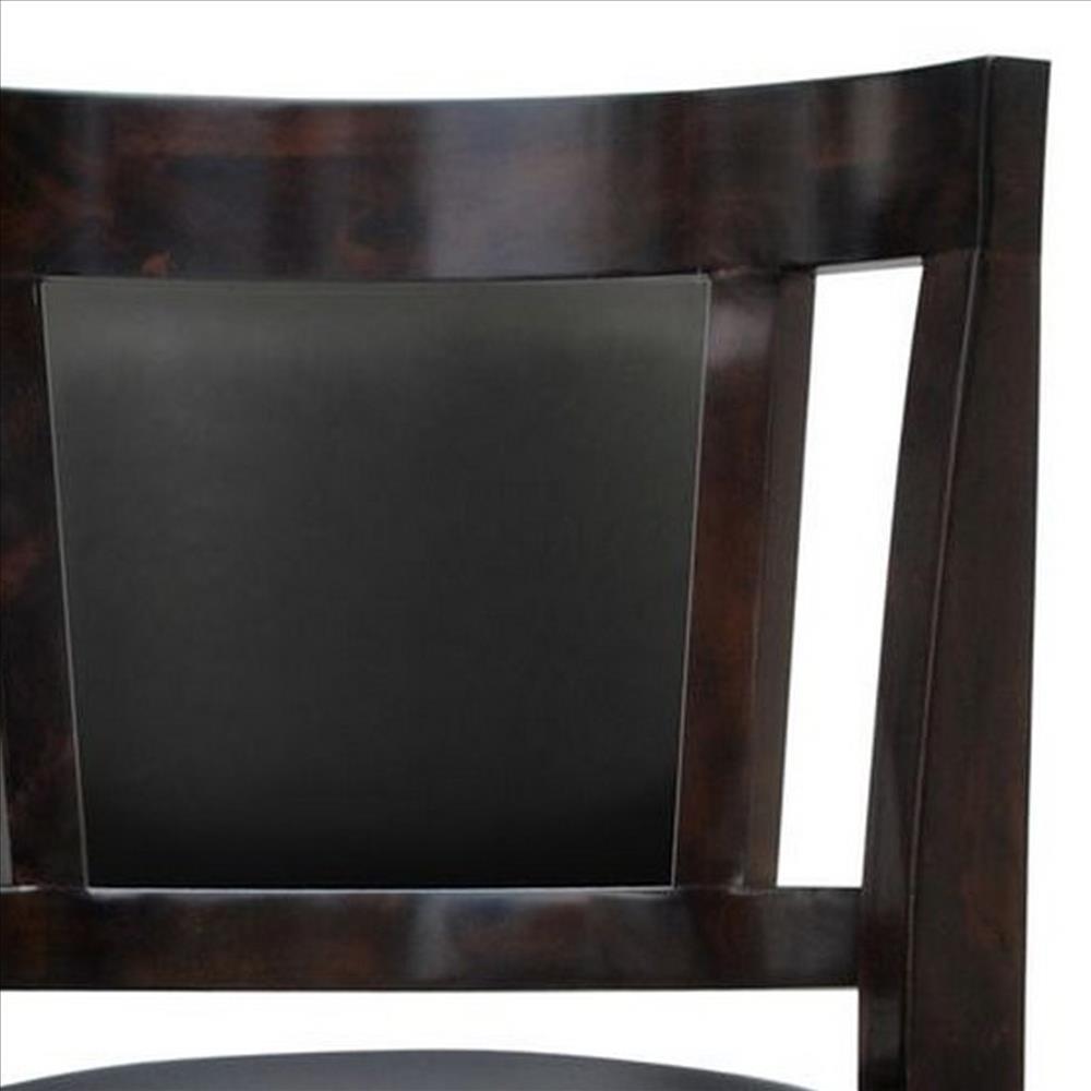 Benjara 24 Inches Swivel Wooden Frame Counter Stool With Padded Back, Dark Brown