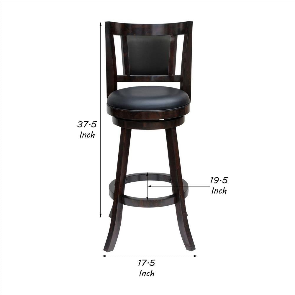 Benjara 24 Inches Swivel Wooden Frame Counter Stool With Padded Back, Dark Brown