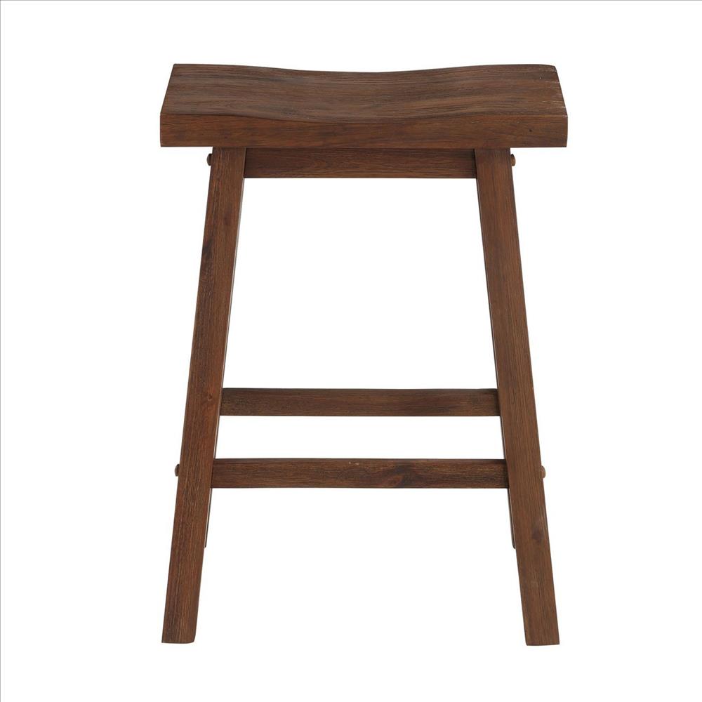 Benjara Saddle Design Wooden Counter Stool With Grain Details, Brown