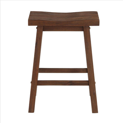 Benjara Saddle Design Wooden Counter Stool With Grain Details, Brown