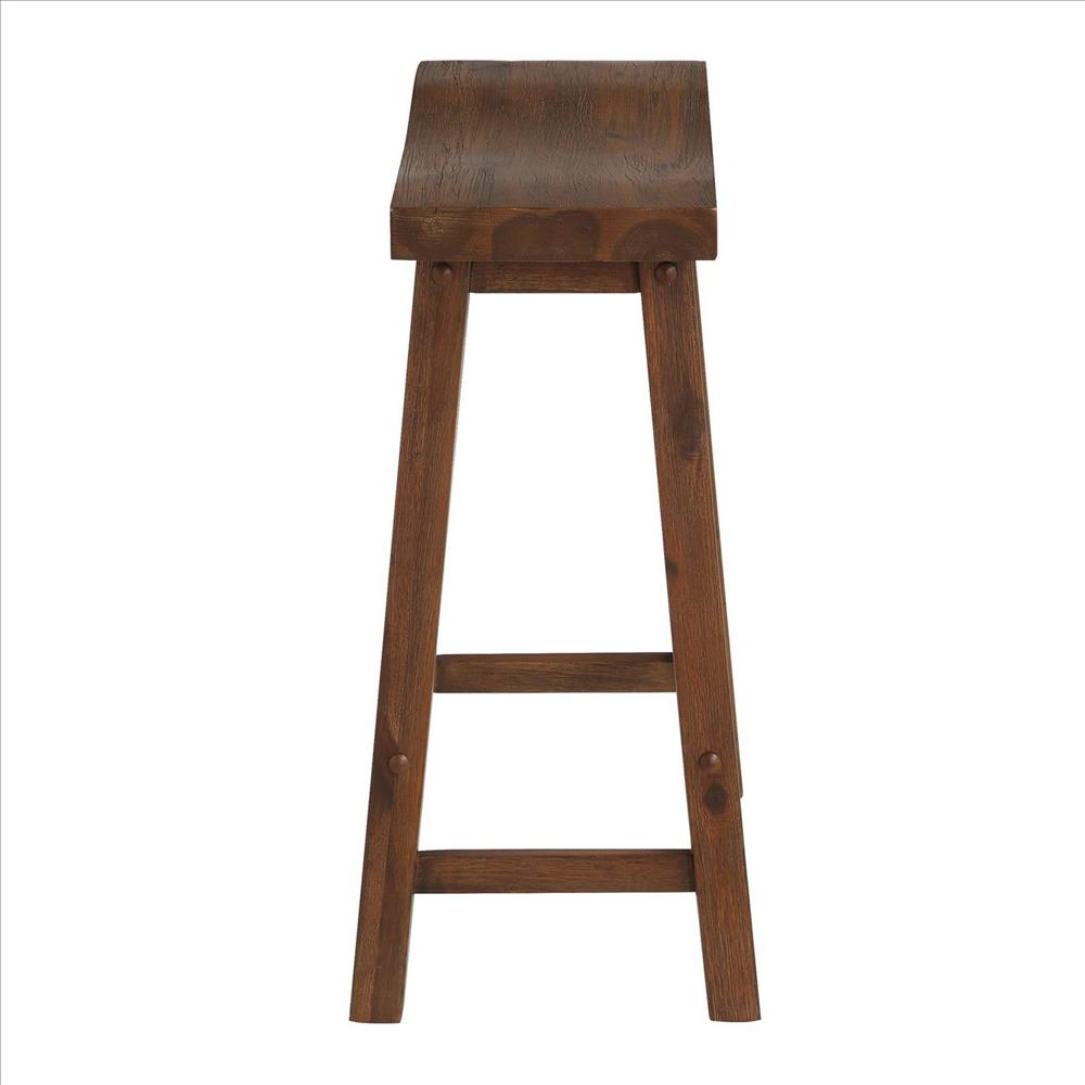 Benjara Saddle Design Wooden Counter Stool With Grain Details, Brown