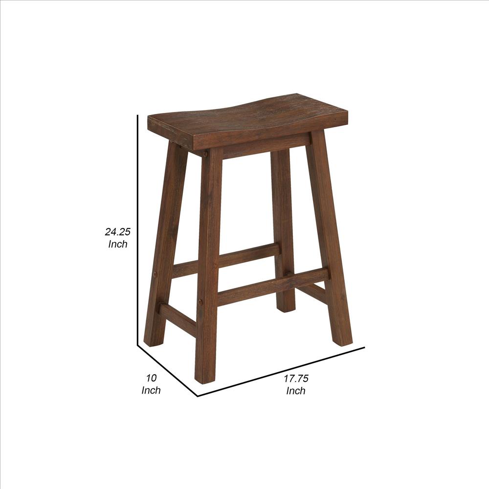 Benjara Saddle Design Wooden Counter Stool With Grain Details, Brown