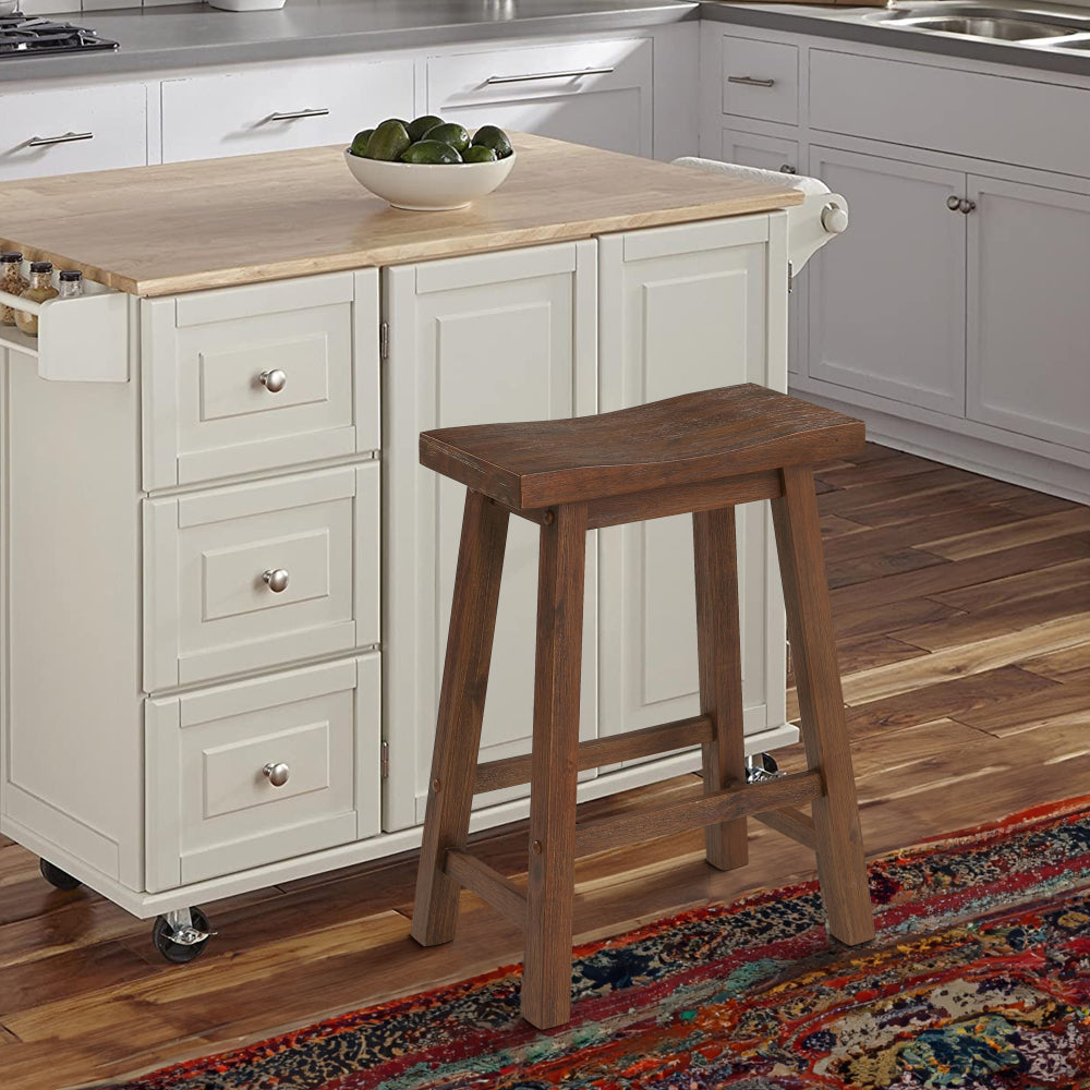 Benjara Saddle Design Wooden Counter Stool With Grain Details, Brown