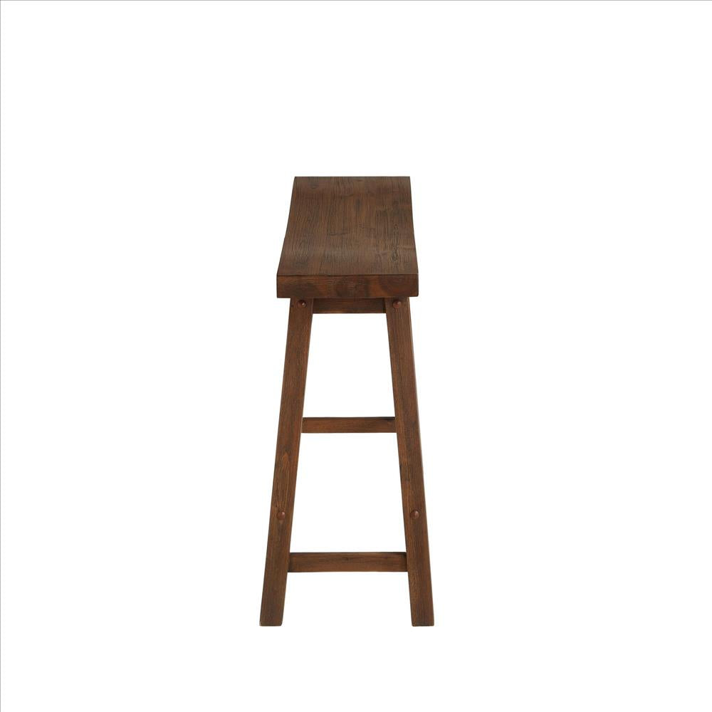 Benjara Saddle Design Wooden Bench With Grain Details, Brown
