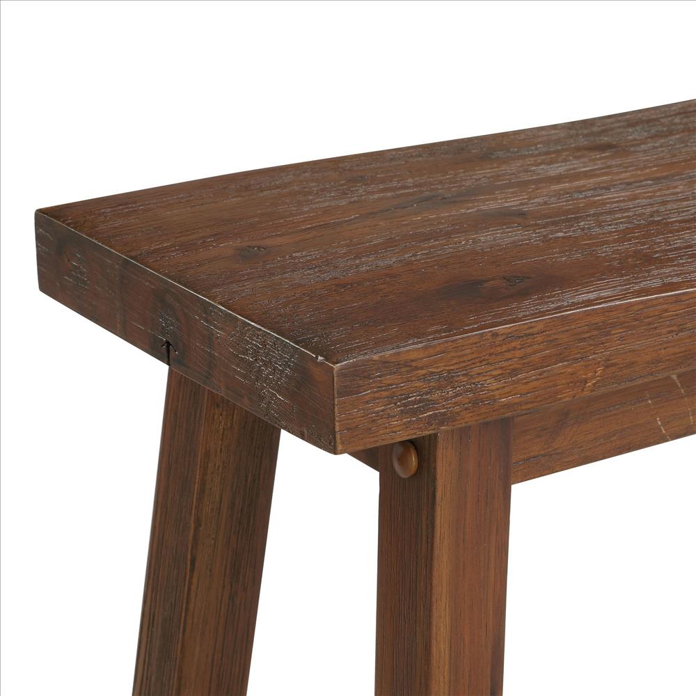 Benjara Saddle Design Wooden Bench With Grain Details, Brown