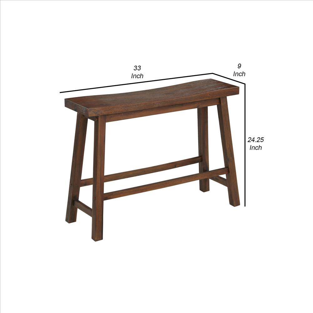 Benjara Saddle Design Wooden Bench With Grain Details, Brown