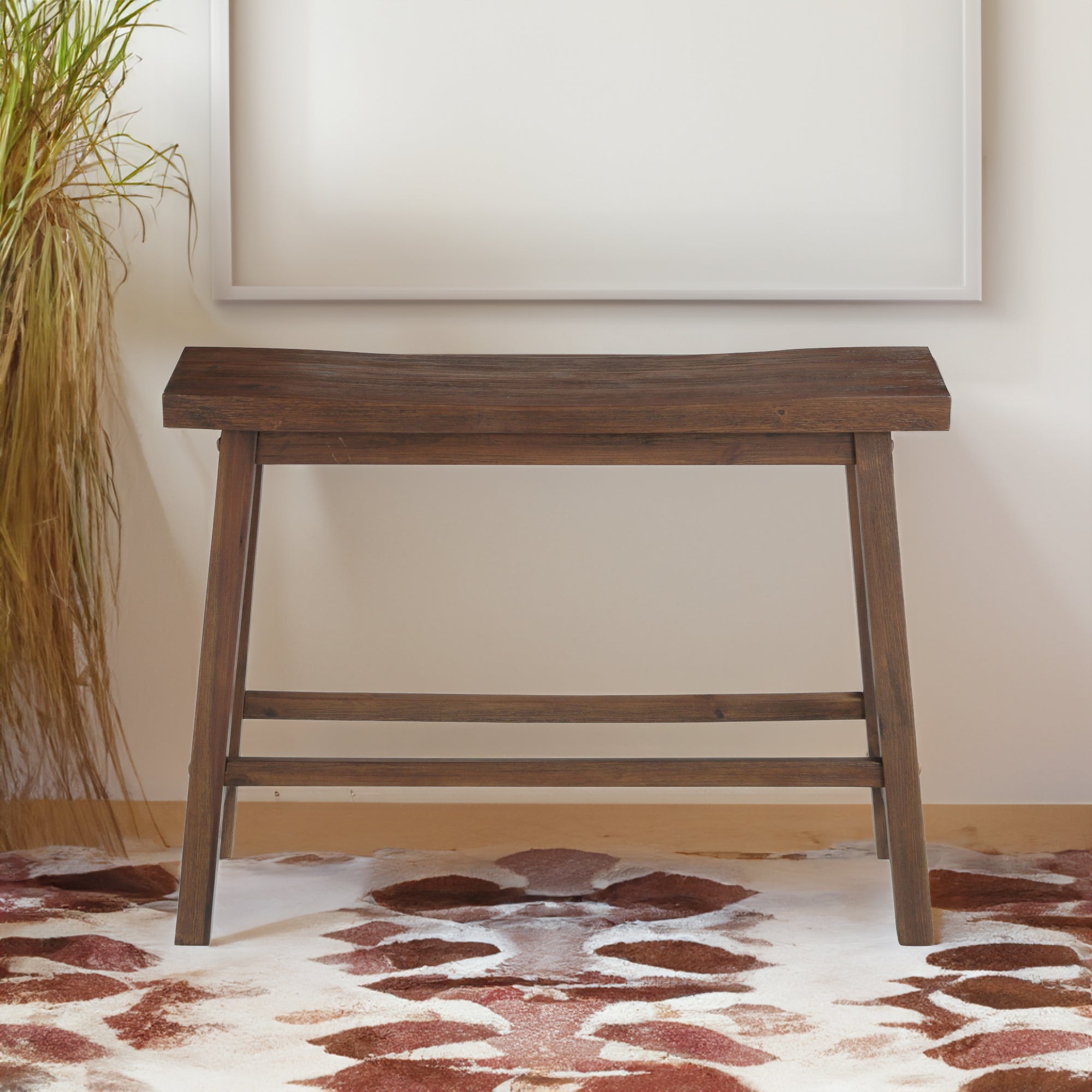 Benjara Saddle Design Wooden Bench With Grain Details, Brown