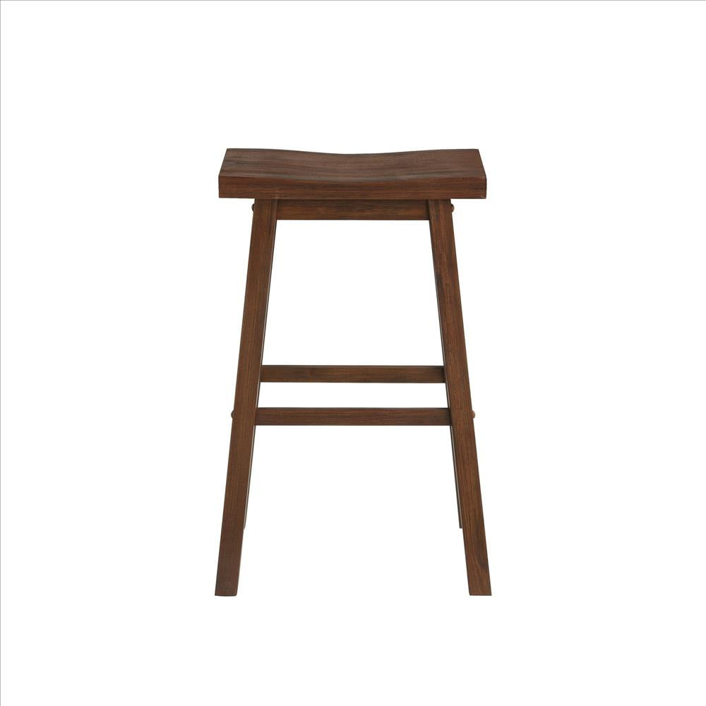 Benjara Saddle Design Wooden Barstool With Grain Details, Brown